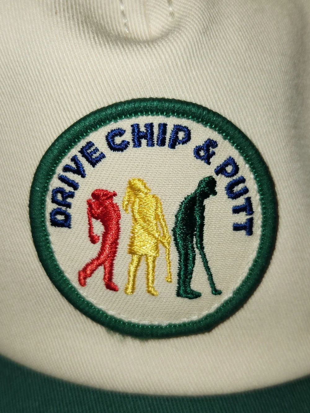 Vintage Cream and Green 'Drive Chip & Putt' Golf Cap